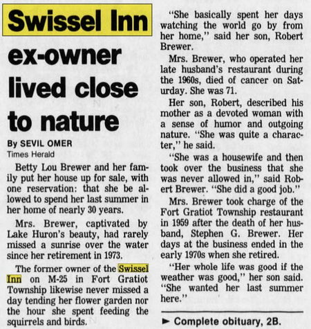 Swissel Inn - June 1991 Former Owner Passes Away